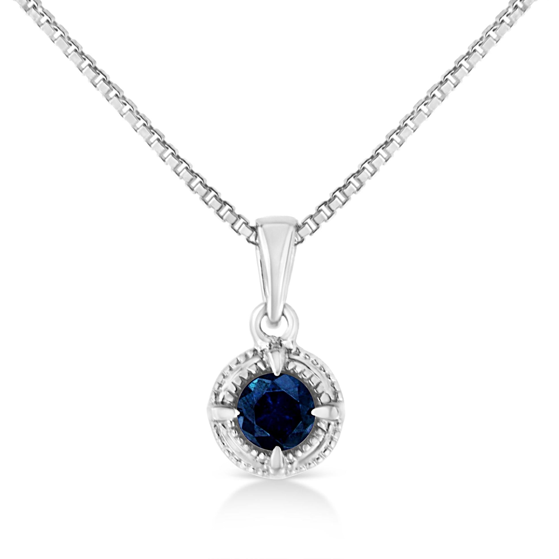 .925 Sterling Silver Treated Color Diamond Solitaire 18’’ Milgrain Pendant