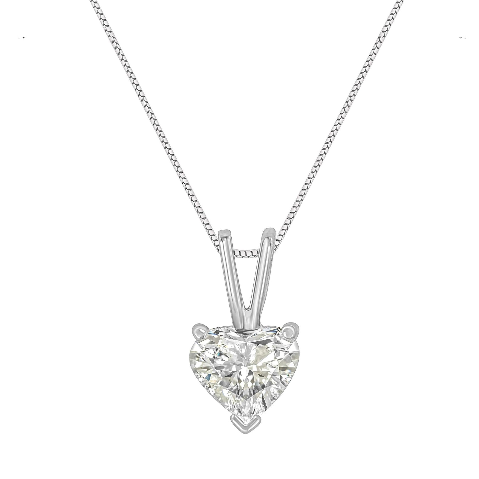 14K White Gold 3-Prong Set Heart Shaped Solitaire Diamond 18’’ Pendant