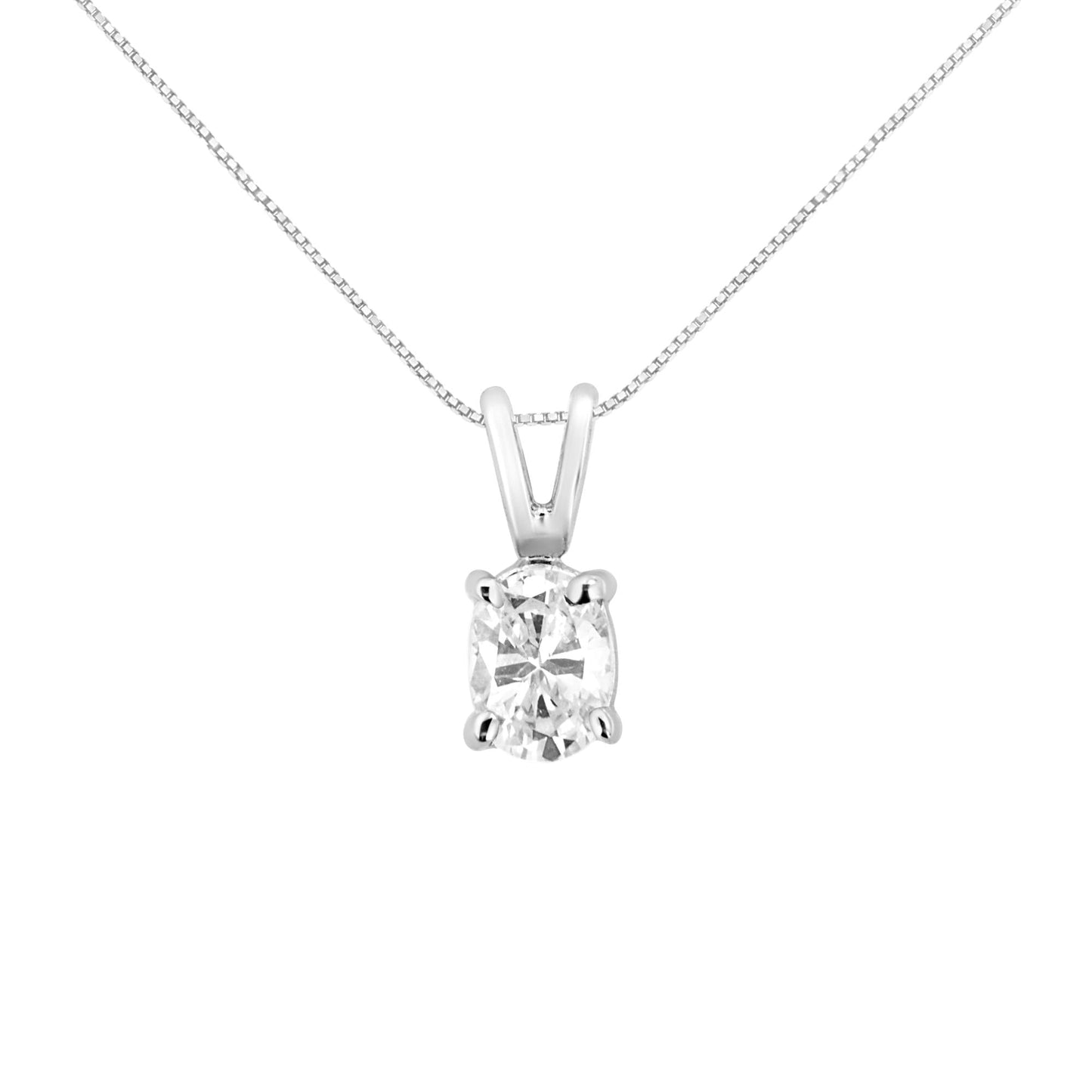 AGS Certified 14K White Gold 1/3 cttw Diamond Oval 18’’ Pendent Necklace