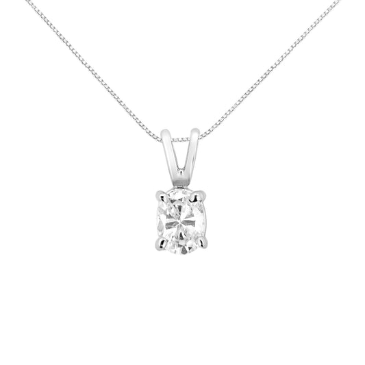 AGS Certified 14K White Gold 1/3 cttw Diamond Oval 18’’ Pendent Necklace