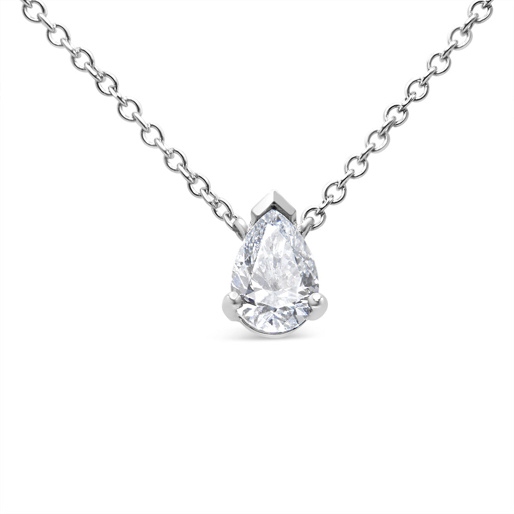 14K White Gold 1/2 Cttw Lab Grown Pear Shape Solitaire Diamond Pendent 18’’