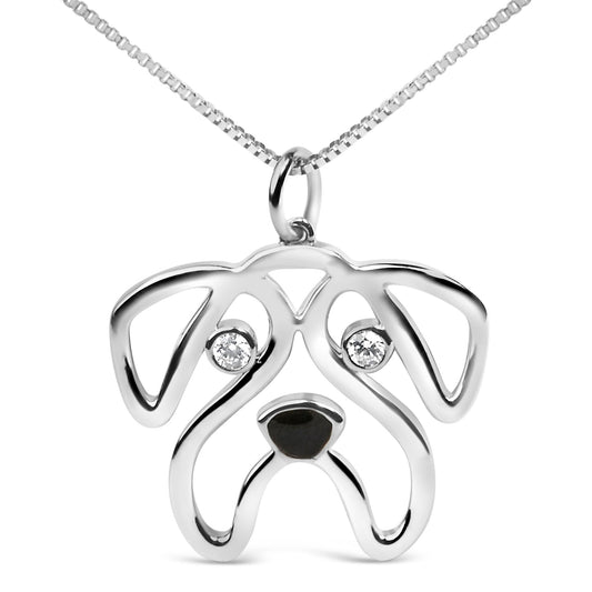 .925 Sterling Silver Diamond Accent Pug Dog Pendant Necklace (I-J Color I2-I3