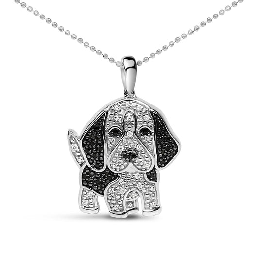 .925 Sterling Silver 1/4 cttw White and Black Diamond Dog Pendant Necklace 18