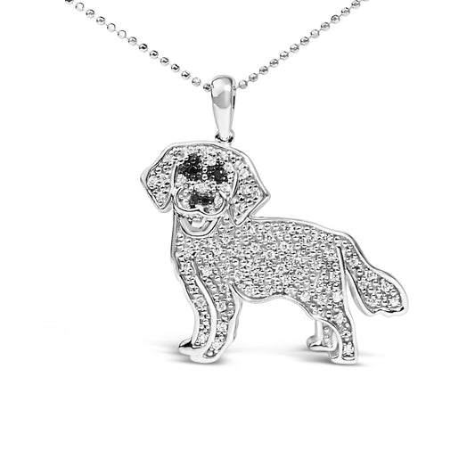 .925 Sterling Silver 1/3 Cttw White and Black Diamond Labrador Retriever Dog