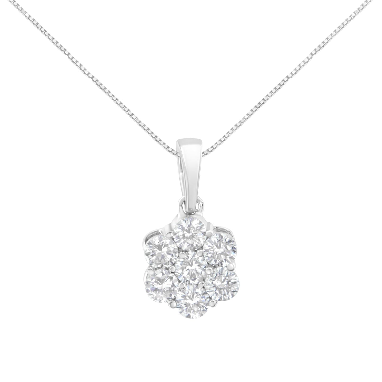 14K White Gold 1 cttw Brilliant Round-Cut Diamond 7 Stone Flower 18’’