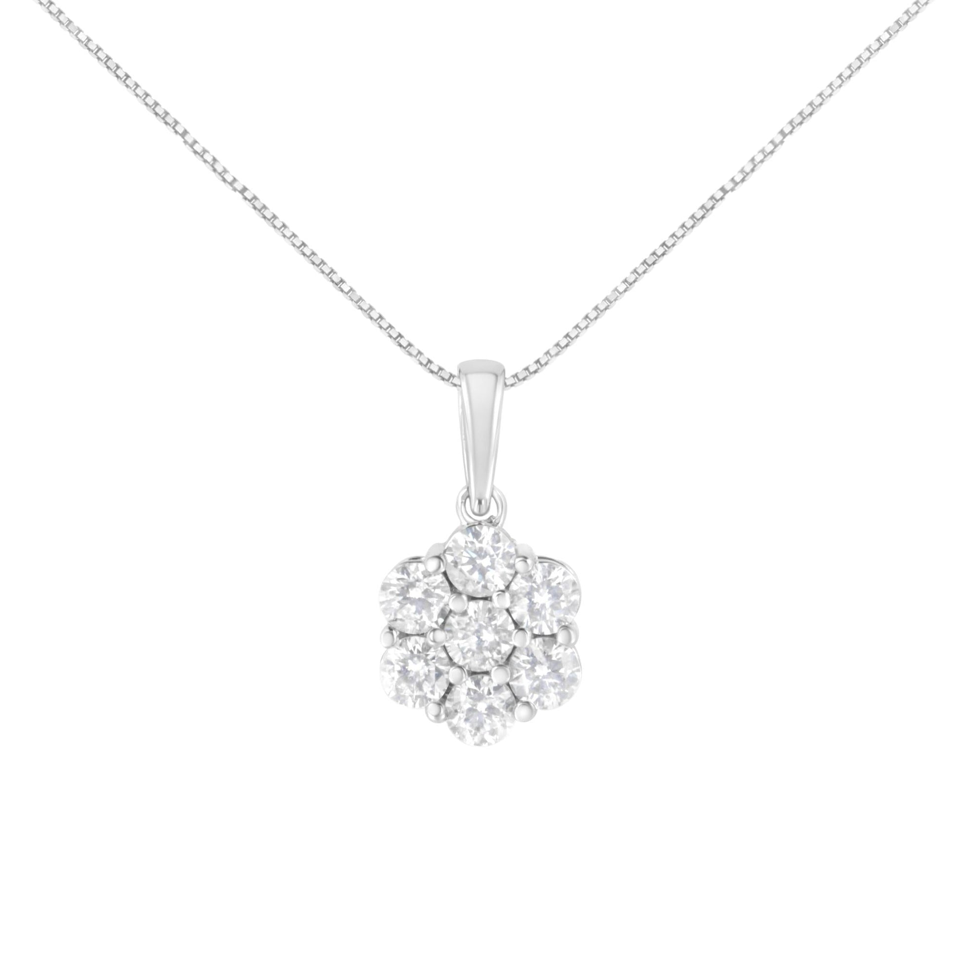 14K White Gold 2.00 Cttw Brilliant Round-Cut Diamond 7 Stone Flower Cluster