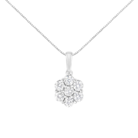 14K White Gold 2.00 Cttw Brilliant Round-Cut Diamond 7 Stone Flower Cluster