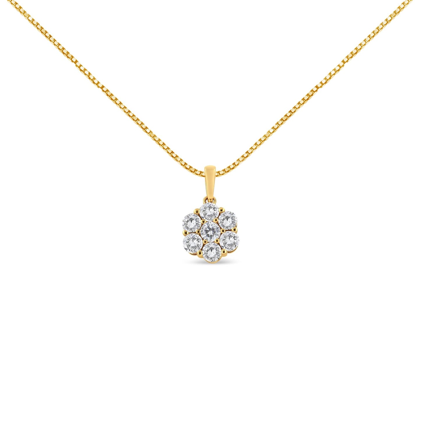 14K Yellow Gold 2.00 Cttw Brilliant Round-Cut Diamond 7 Stone Flower Cluster