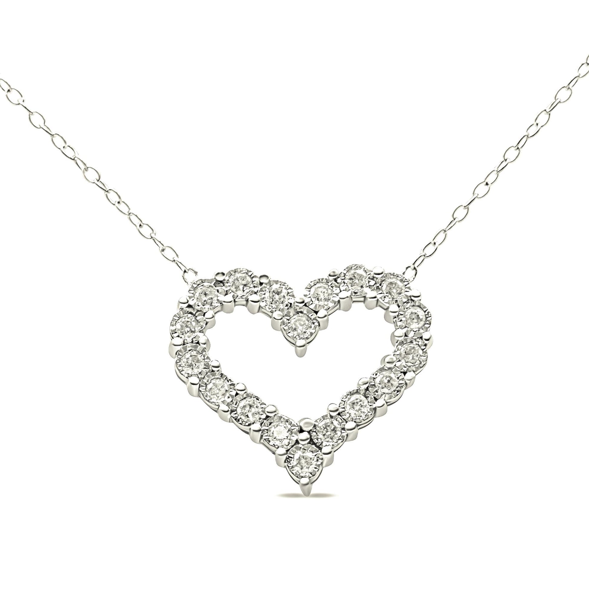 .925 Sterling Silver 1/2 Cttw Diamond Open Heart 18’’ Pendant Necklace (I-J