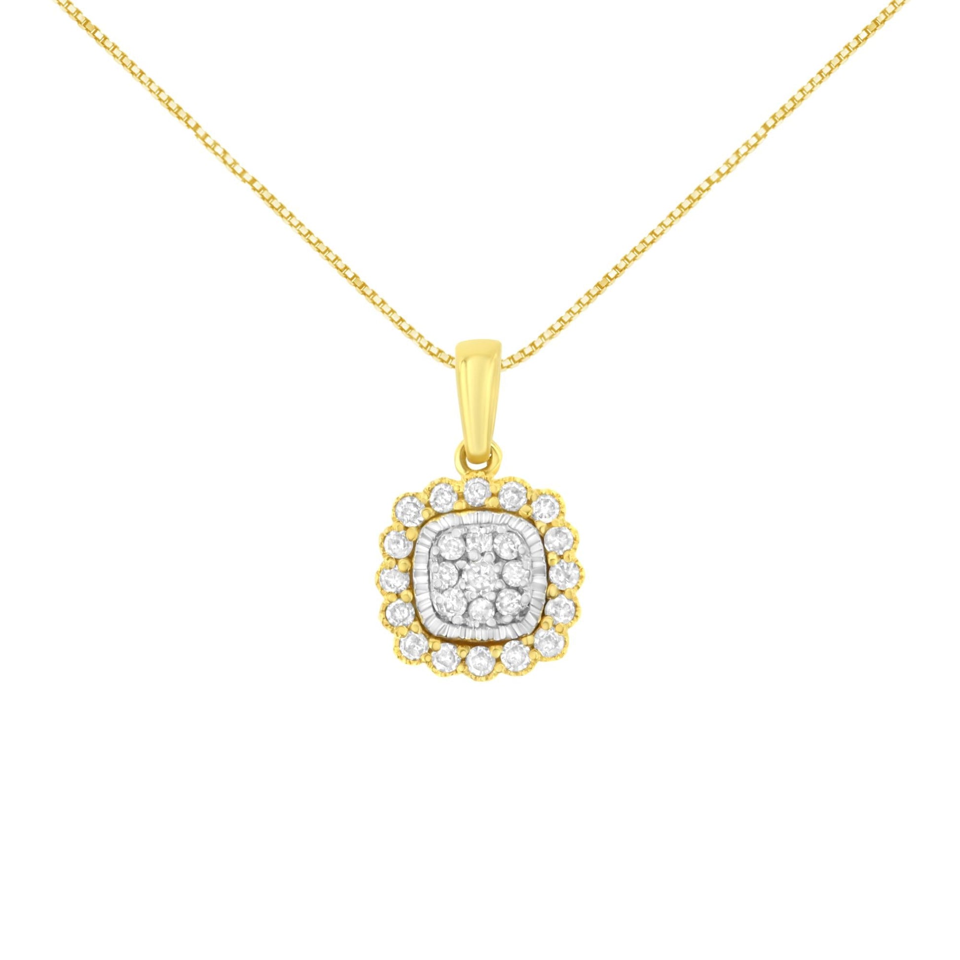 10K Yellow Gold Plated.925 Sterling Silver 1/4 Cttw Diamond 18’’ Pendant