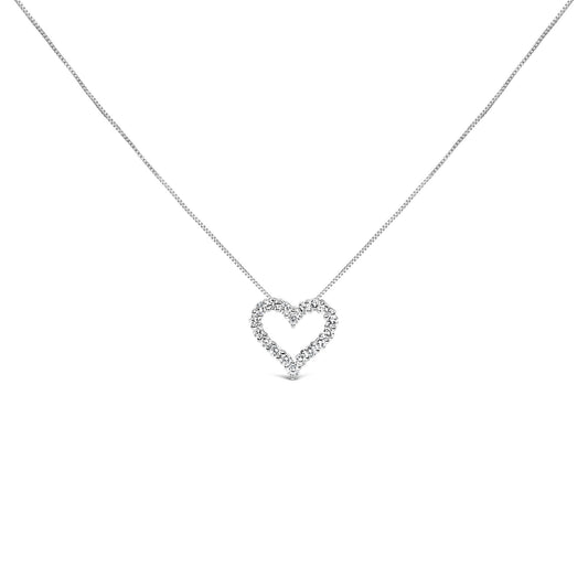 14K White Gold 1.0 Cttw Lab Grown Diamond Open Heart 18’’ Pendant Necklace