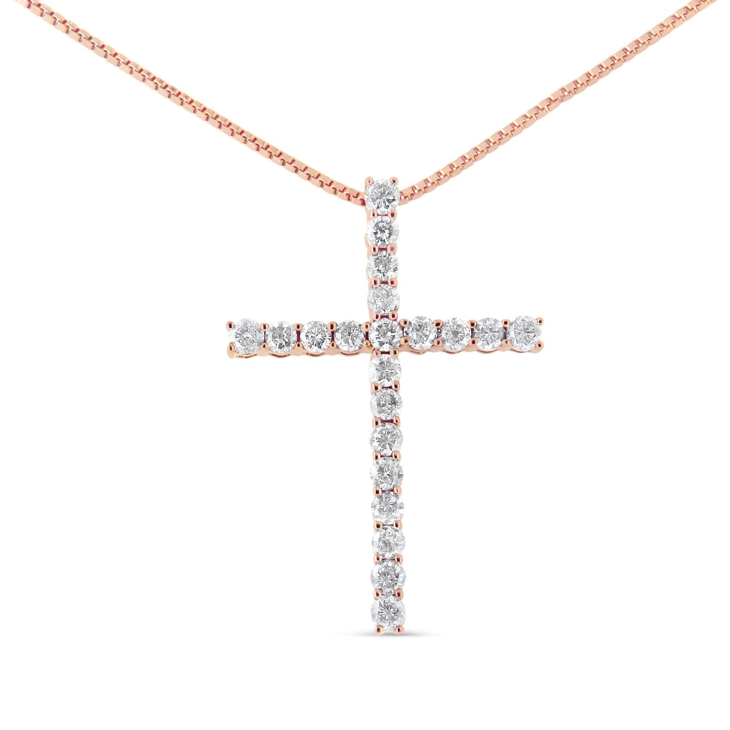 .925 Sterling Silver 1.0 Cttw Champagne Diamond Gold Cross Pendant Necklace