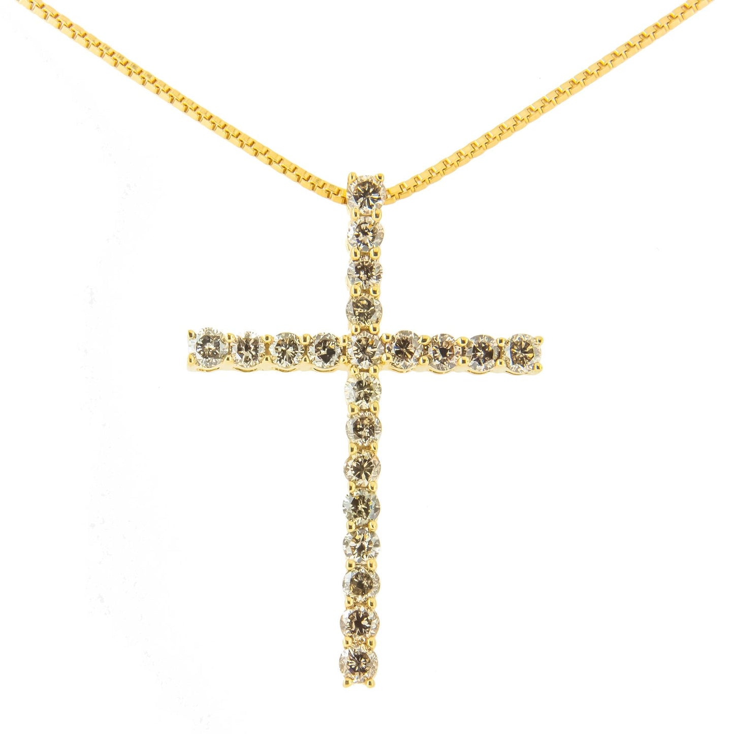 .925 Sterling Silver 1.0 Cttw Champagne Diamond Gold Cross Pendant Necklace