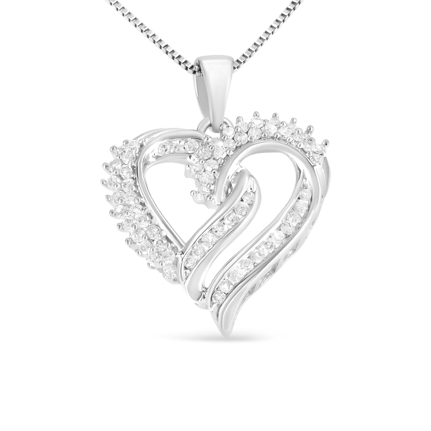 .925 Sterling Silver 1/2 Cttw Diamond Double Row Openwork Heart Pendant