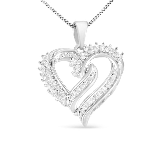 .925 Sterling Silver 1/2 Cttw Diamond Double Row Openwork Heart Pendant