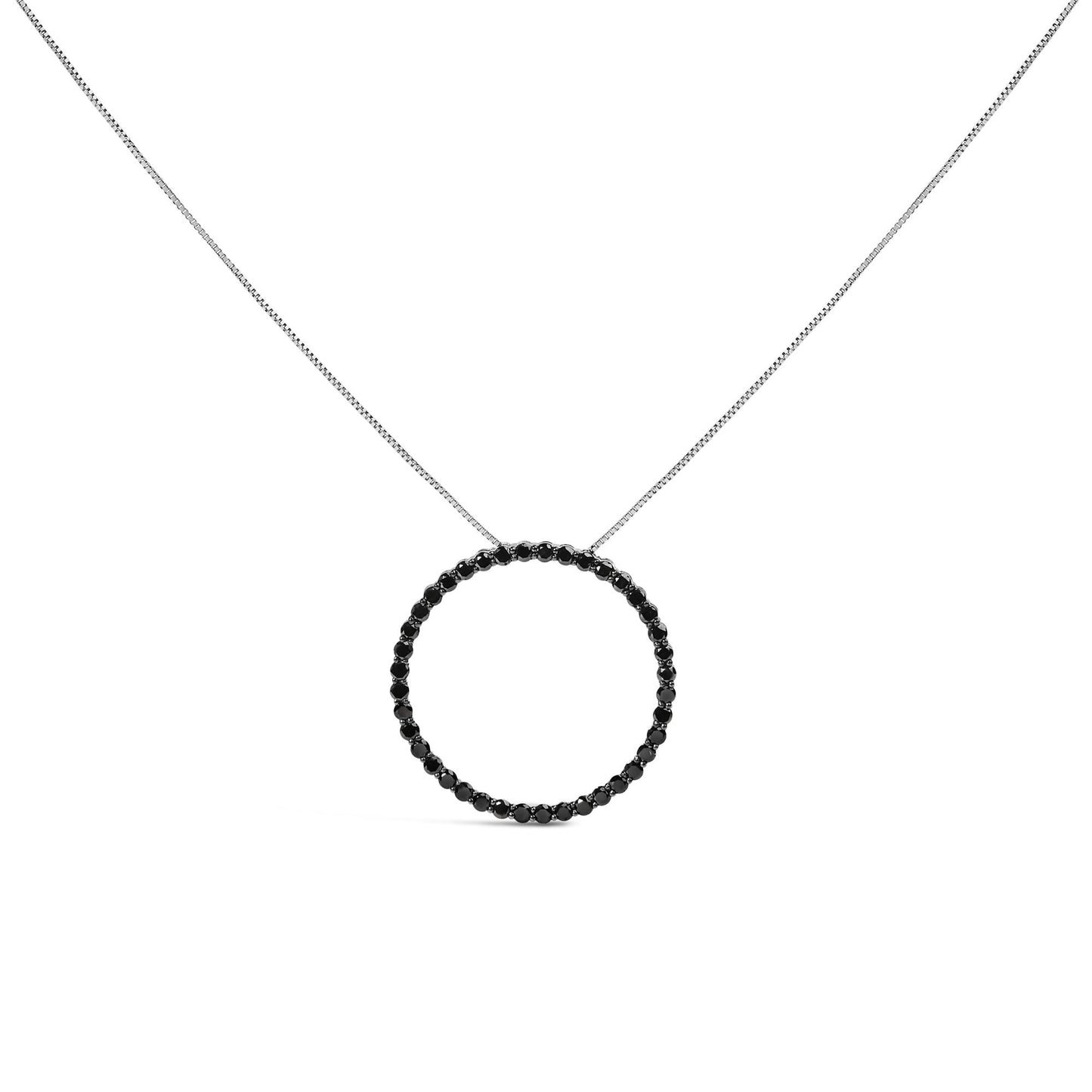 .925 Sterling Silver Black Diamond Open Hoop Circle 18" Pendant Necklace (Black Color, I2-I3 Clarity)