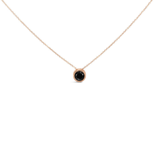 14K Rose Gold Bezel-Set Black Round Diamond Solitaire Pendant Necklace (Black