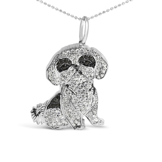 .925 Sterling Silver 1 1/4 Cttw Diamond Shih Tzu Dog Pendant Necklace 18 inch