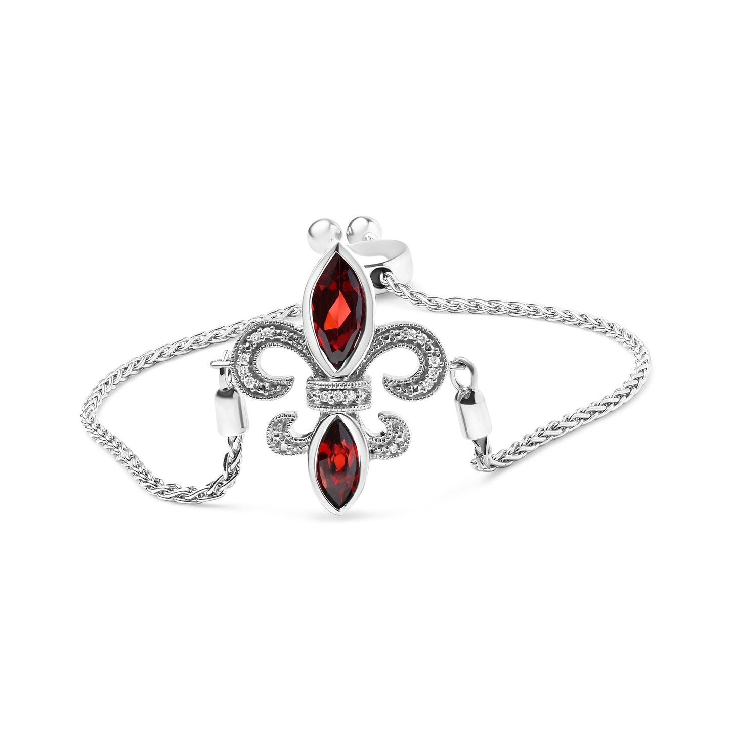 .925 Sterling Silver Marquise Garnet and Diamond Accent Lariat 4”-10” Fleur