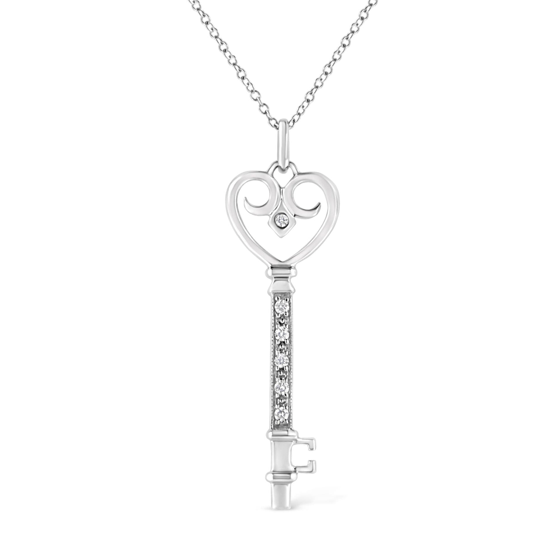 .925 Sterling Silver Pave and Bezel-Set Diamond Accent Key 18’’ Heart