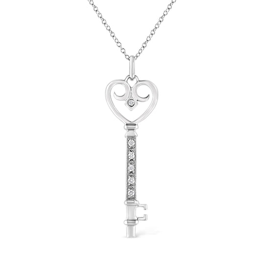 .925 Sterling Silver Pave and Bezel-Set Diamond Accent Key 18’’ Heart