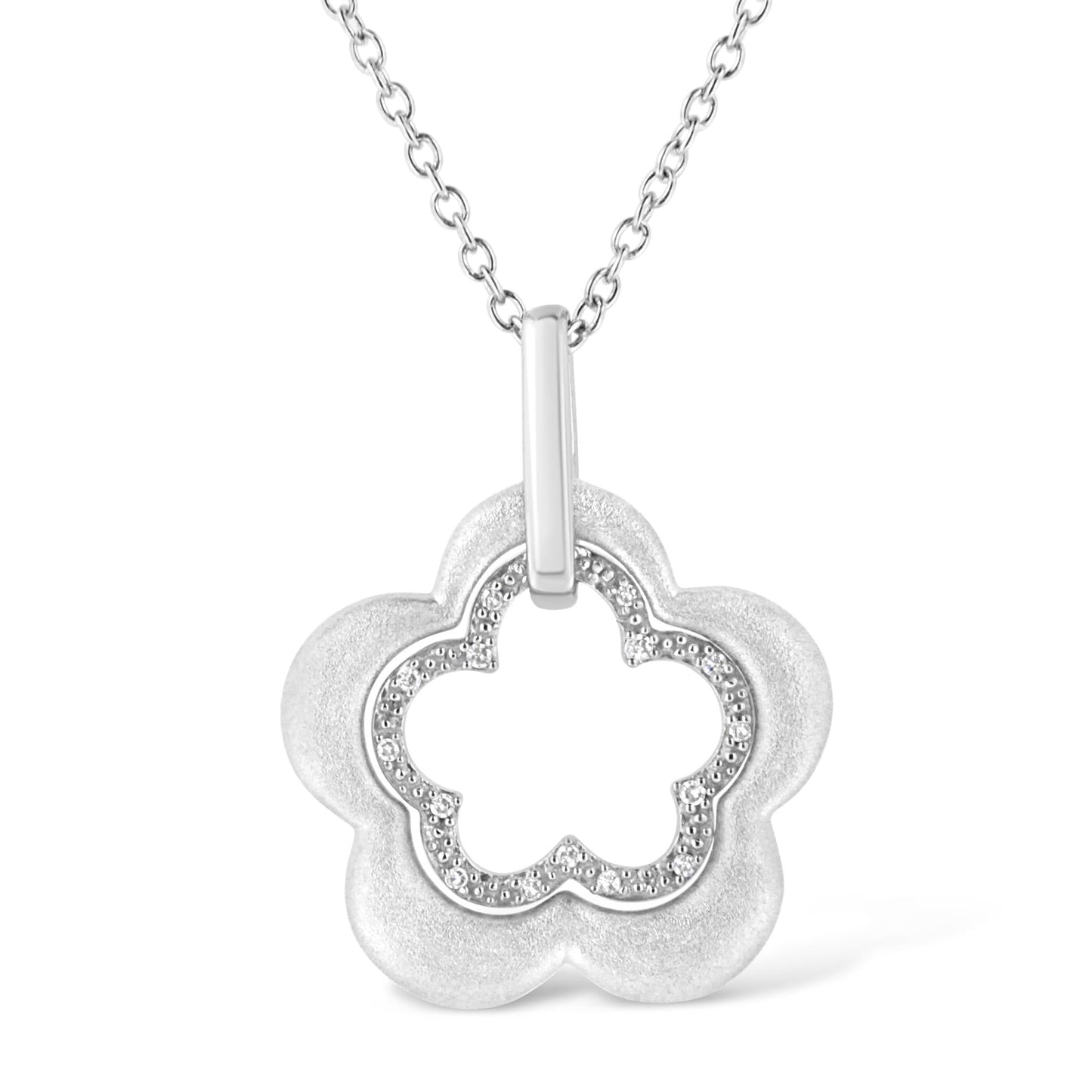 Matte Finished.925 Sterling Silver Diamond Accent Double Flower Shape 18’’