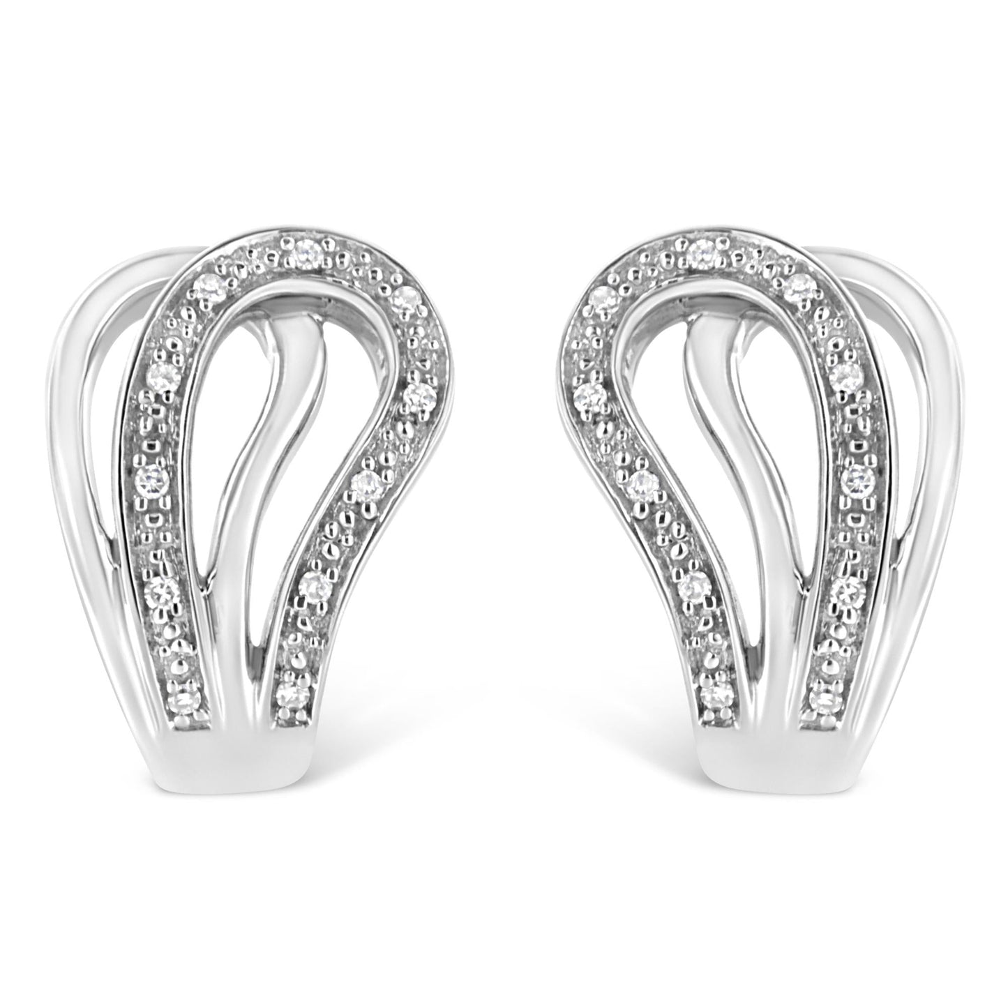 .925 Sterling Silver Pave-Set Diamond Accent Horseshoe Hoop Earring (I-J Color