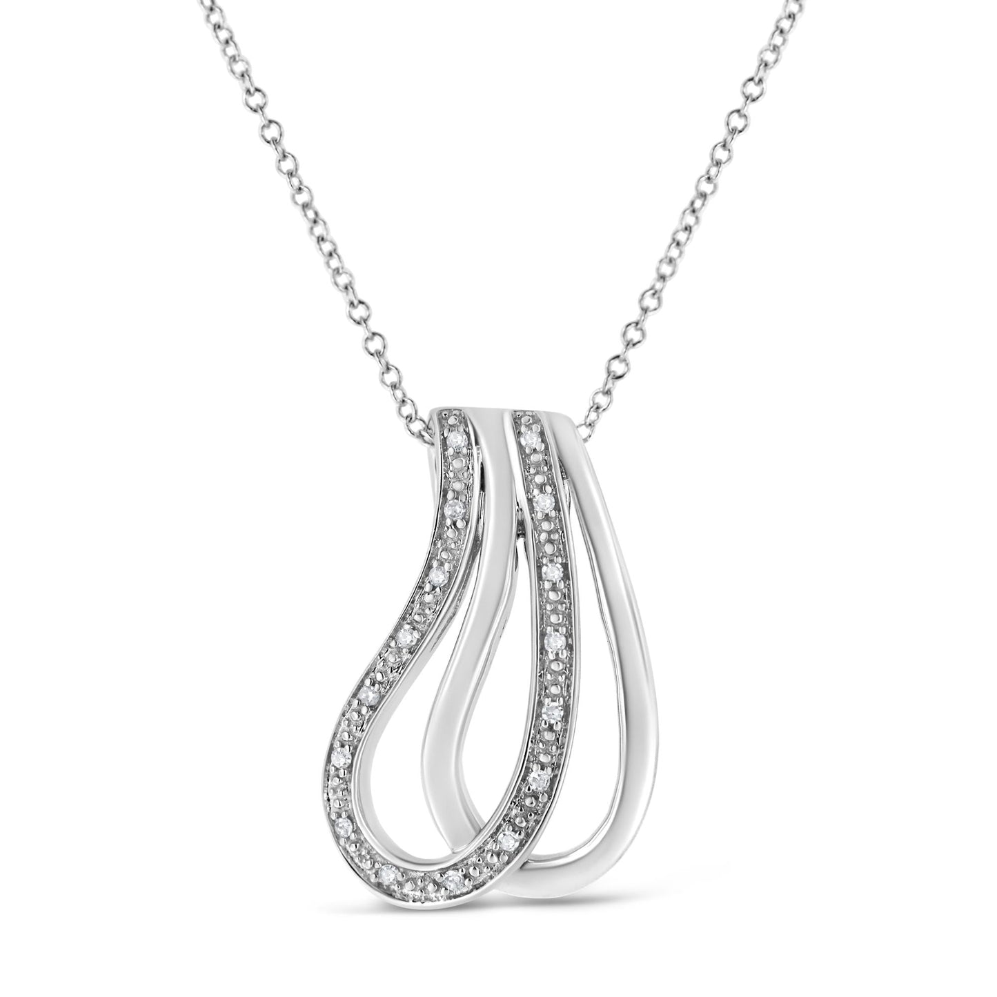 .925 Sterling Silver Pave-Set Diamond Accent Double Curve 18’’ Pendant