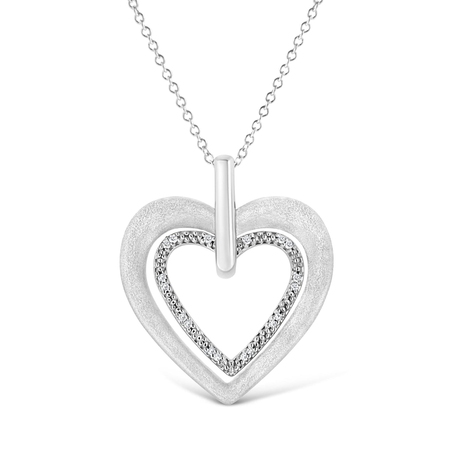 .925 Sterling Silver Prong-Set Diamond Accent Double Heart 18’’ Pendant