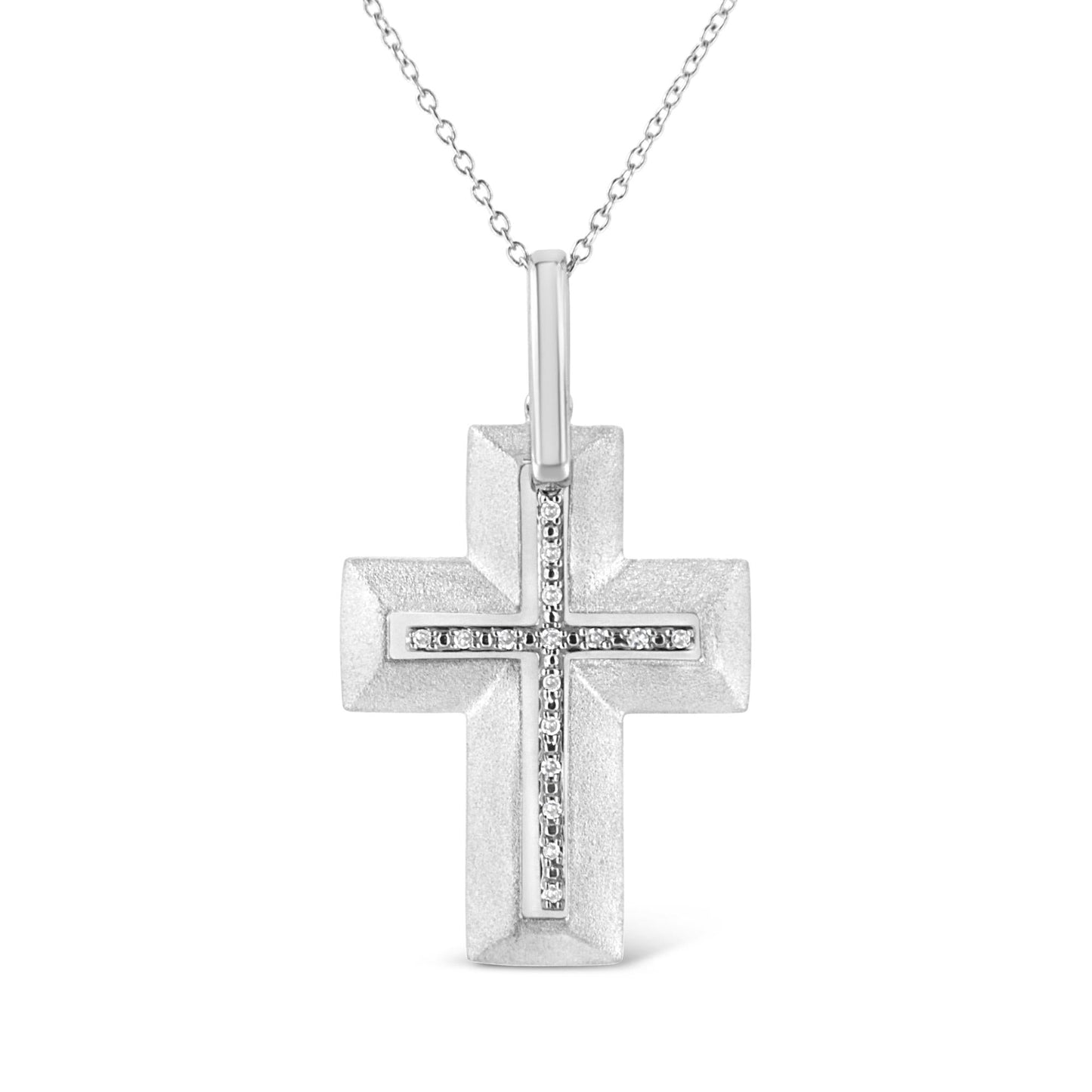 .925 Sterling Silver Prong-Set Diamond Accent Bold Cross 18’’ Pendant