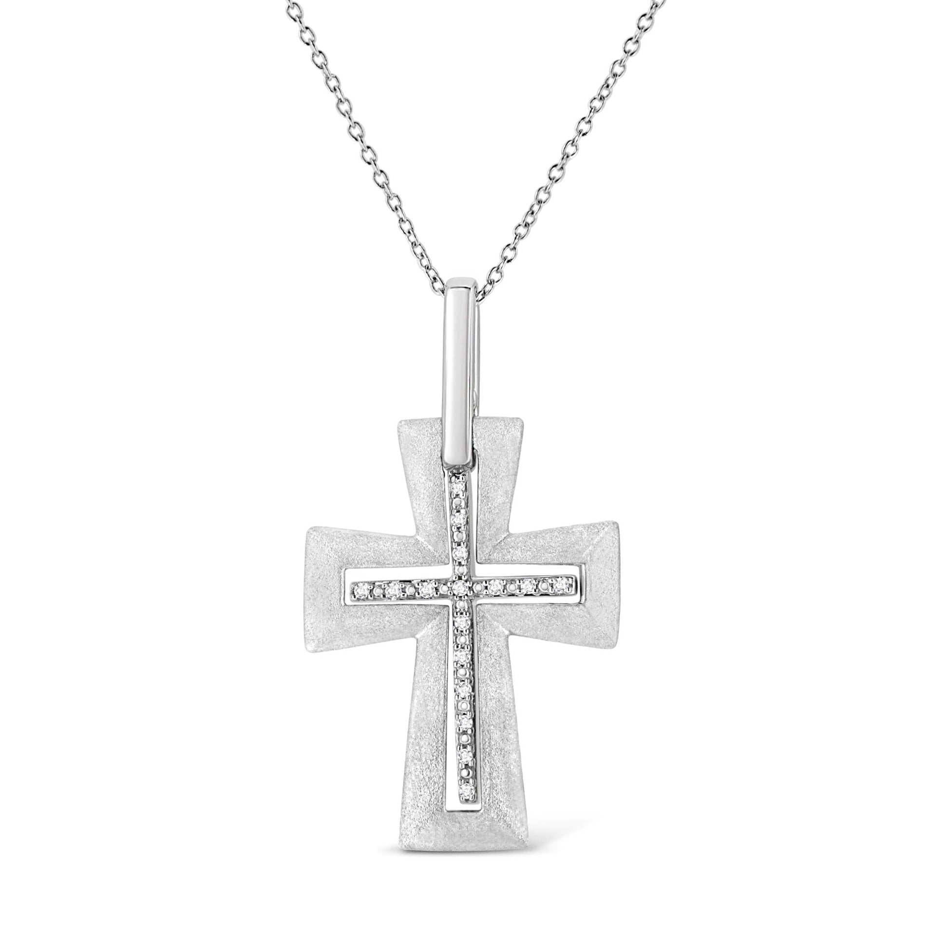 .925 Sterling Silver Prong-Set Diamond Accent Cross 18’’ Pendant Necklace