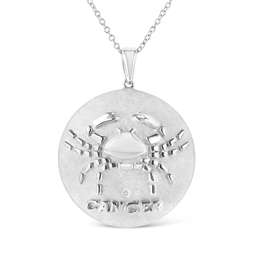 .925 Sterling Silver Diamond Accent Cancer Zodiac Design 18" Pendant Necklace Medallion (K-L Color, I1-I2 Clarity)