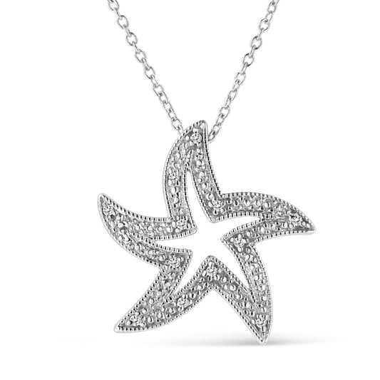 .925 Sterling Silver Prong-Set Diamond Accent Starfish 18’’ Pendant