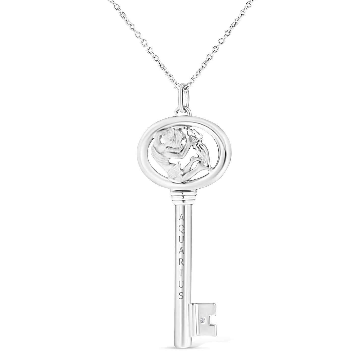 .925 Sterling Silver Diamond Accent Zodiac Key 18’’ Pendant Necklace (K-L