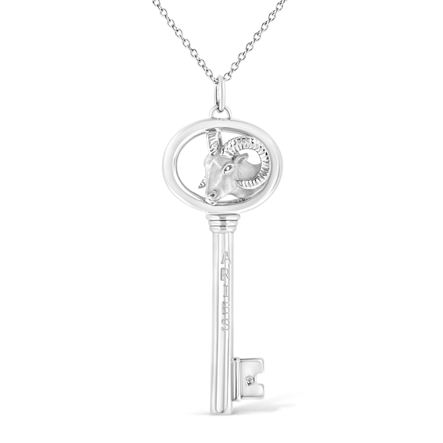 .925 Sterling Silver Diamond Accent Zodiac Key 18’’ Pendant Necklace (K-L