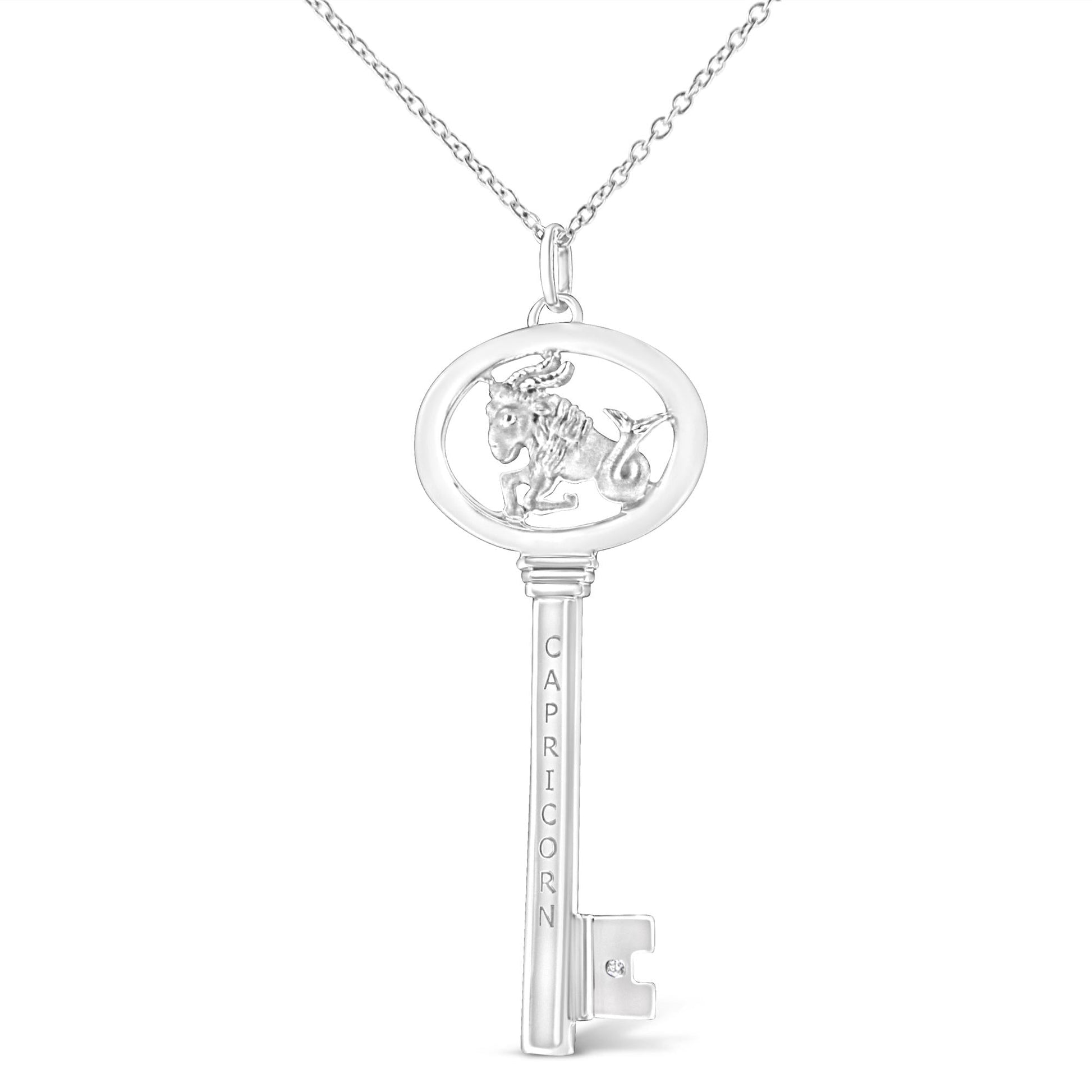 .925 Sterling Silver Diamond Accent Zodiac Key 18’’ Pendant Necklace (K-L