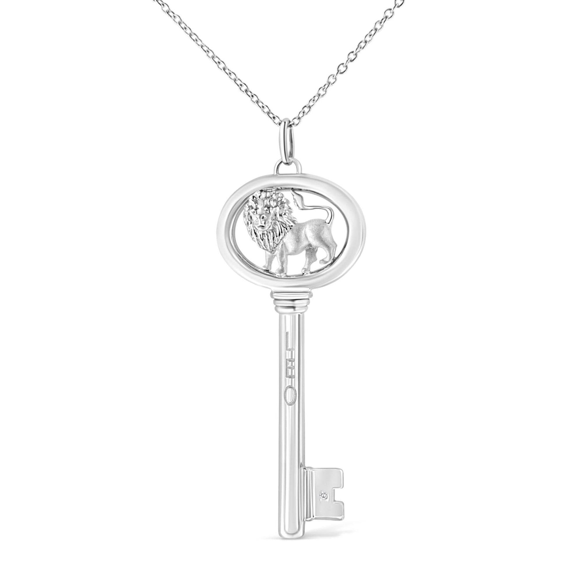 .925 Sterling Silver Diamond Accent Zodiac Key 18’’ Pendant Necklace (K-L