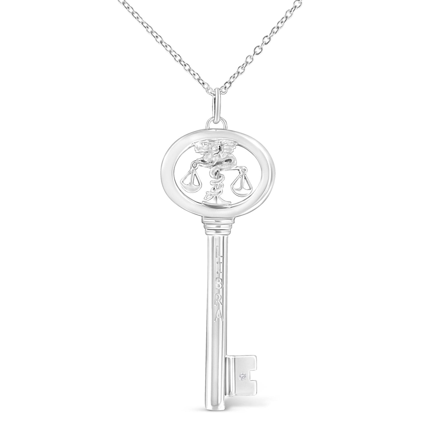 .925 Sterling Silver Diamond Accent Zodiac Key 18’’ Pendant Necklace (K-L