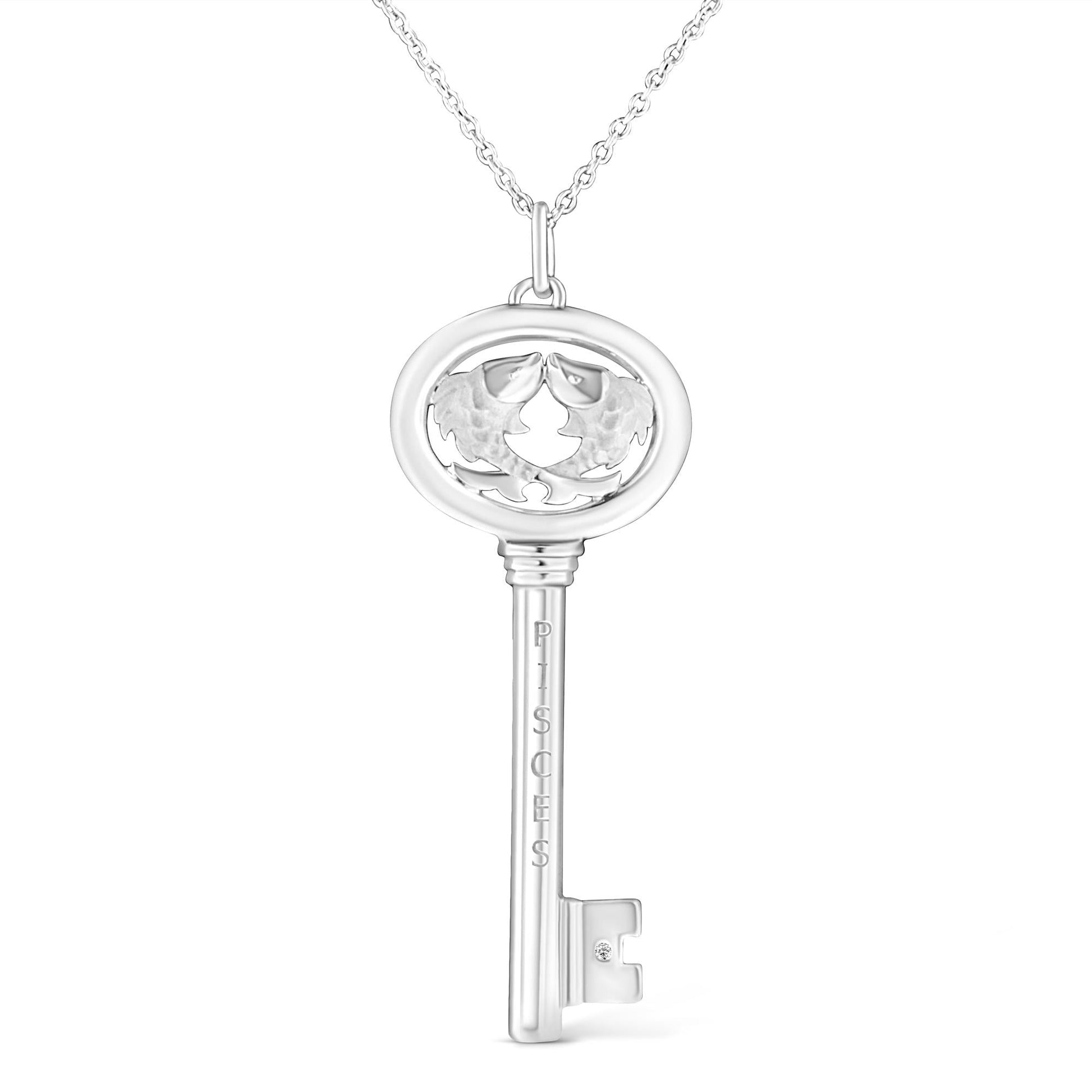 .925 Sterling Silver Diamond Accent Zodiac Key 18’’ Pendant Necklace (K-L