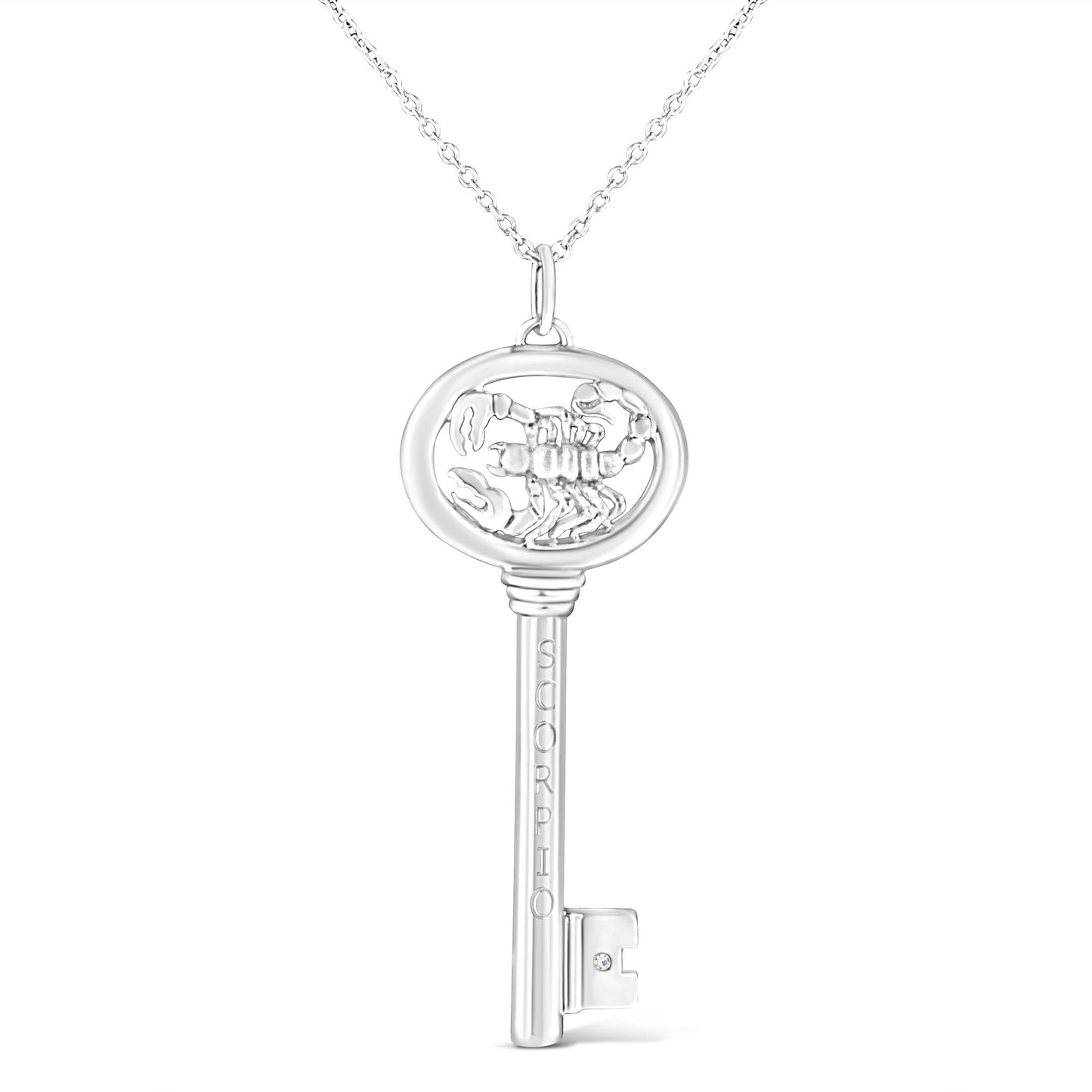 .925 Sterling Silver Diamond Accent Zodiac Key 18’’ Pendant Necklace (K-L