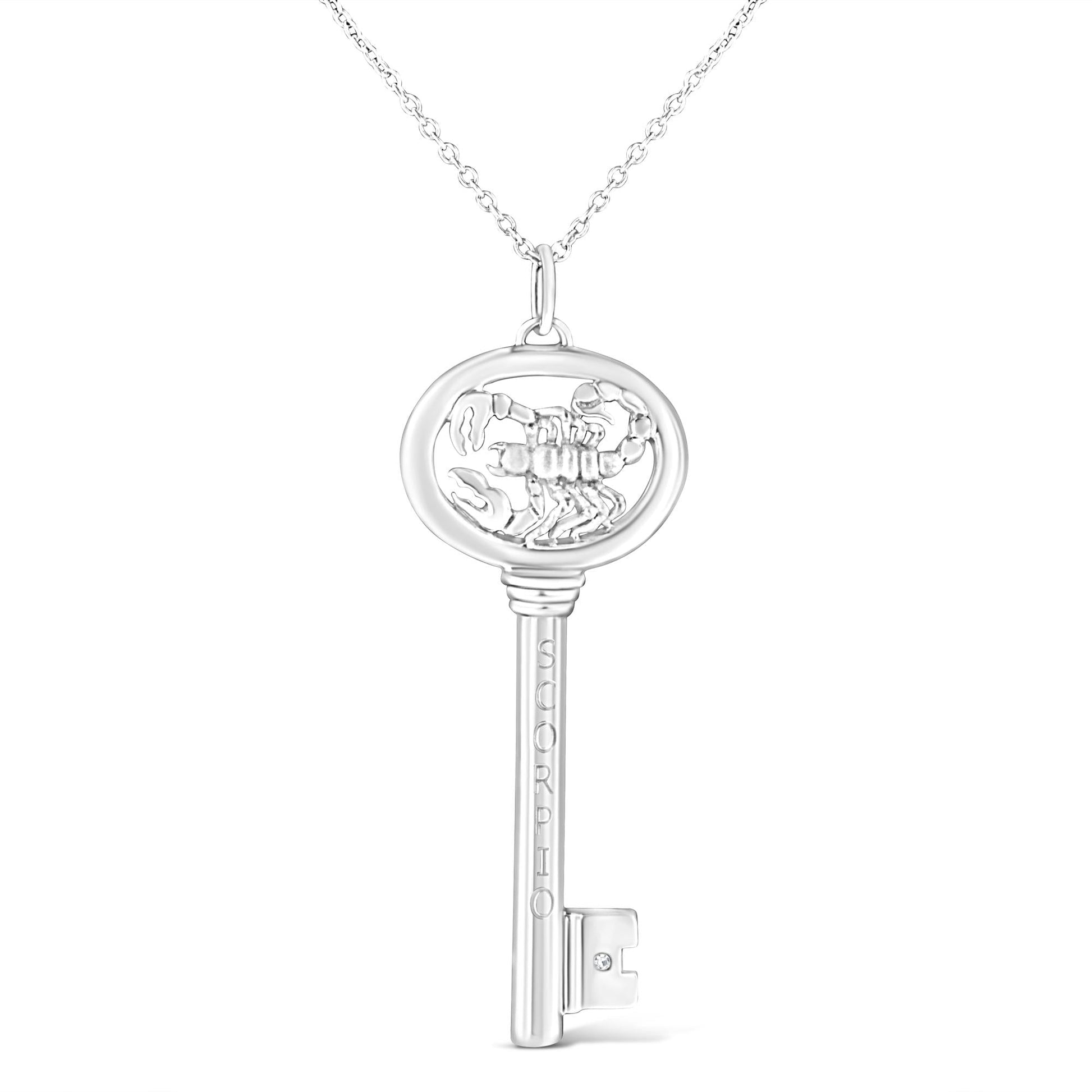 .925 Sterling Silver Diamond Accent Zodiac Key 18’’ Pendant Necklace (K-L