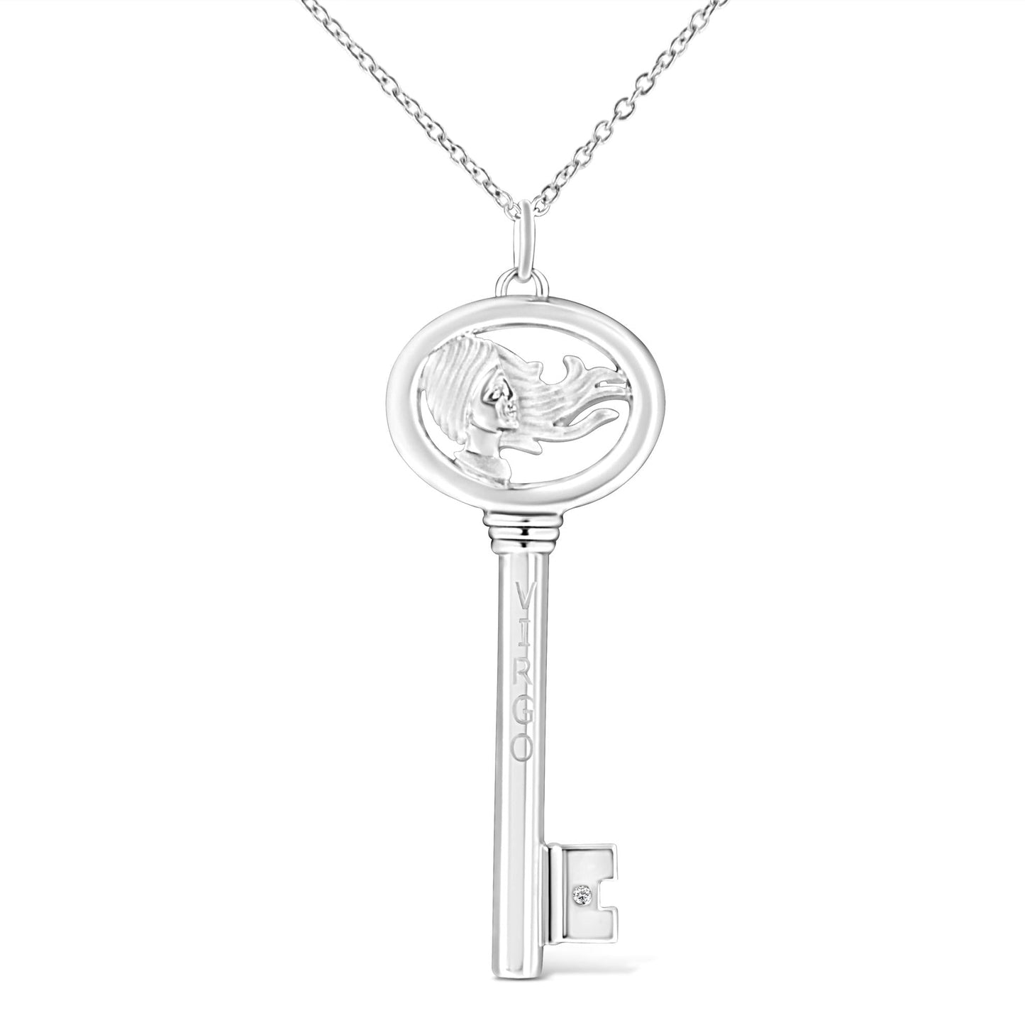 .925 Sterling Silver Diamond Accent Zodiac Key 18’’ Pendant Necklace (K-L