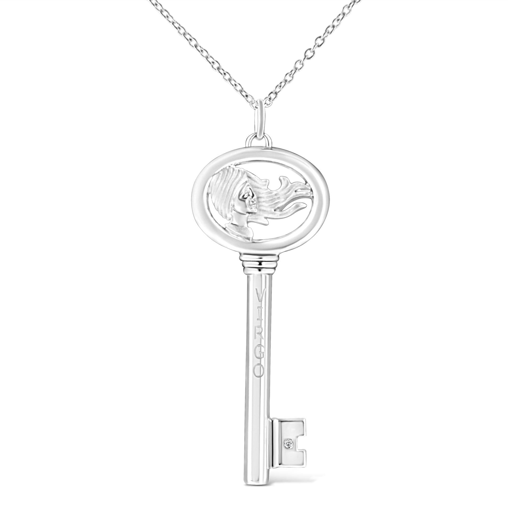 .925 Sterling Silver Diamond Accent Zodiac Key 18’’ Pendant Necklace (K-L