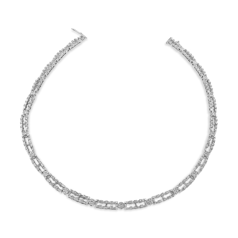 AGS Certified 14K White Gold 8 1/2 Cttw Diamond Alternating Bar and Floral