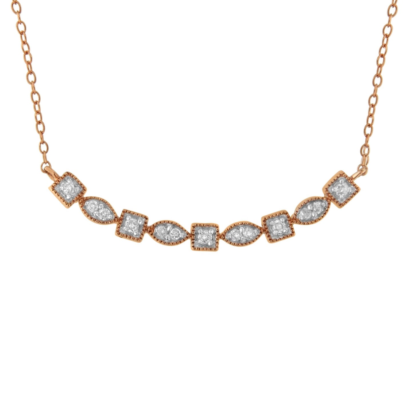 10KT Rose Gold Plated Sterling Silver Round Diamond Bar Necklace (1/4 cttw I-J