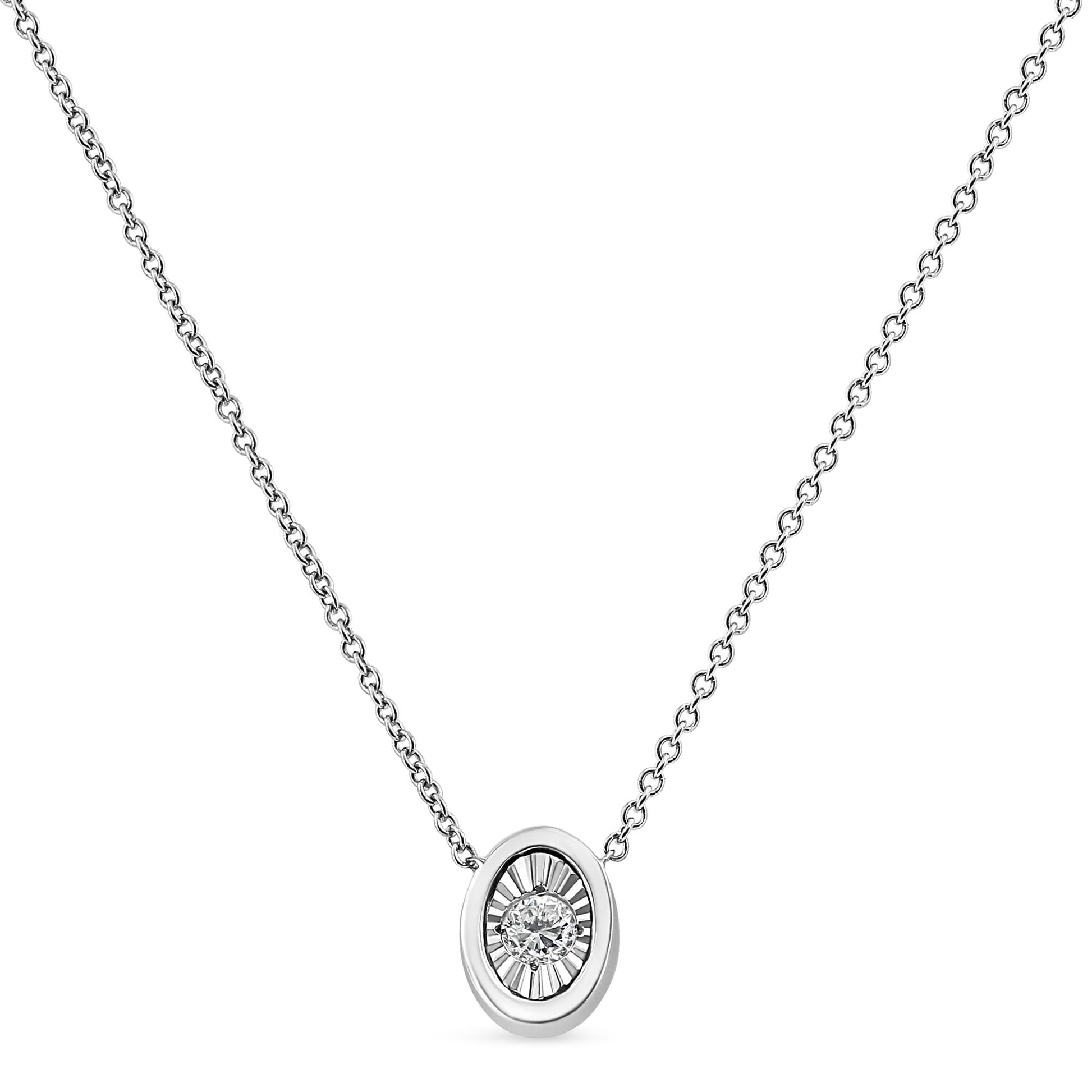 10K White Gold 1/10 Cttw Miracle Set Round-Cut Diamond 18’’ Pendant