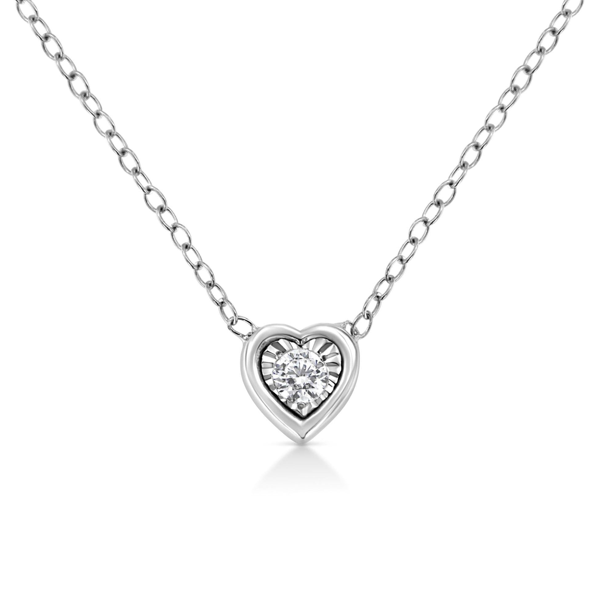 10K White Gold 1/10 Cttw Miracle Set Round-Cut Diamond 18’’ Pendant