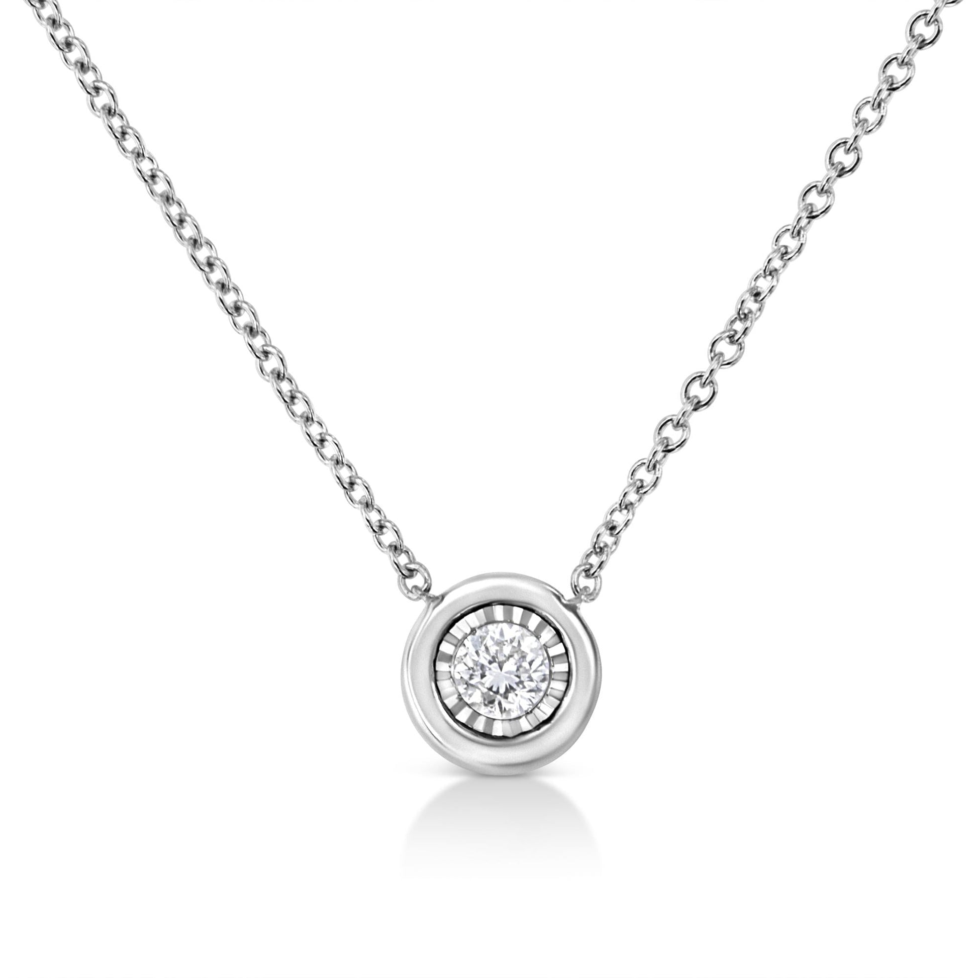 10K White Gold 1/10 Cttw Miracle Set Round-Cut Diamond 18’’ Pendant