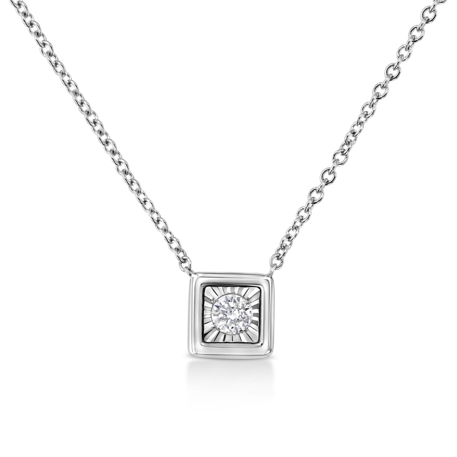 10K White Gold 1/10 Cttw Miracle Set Round-Cut Diamond 18’’ Pendant