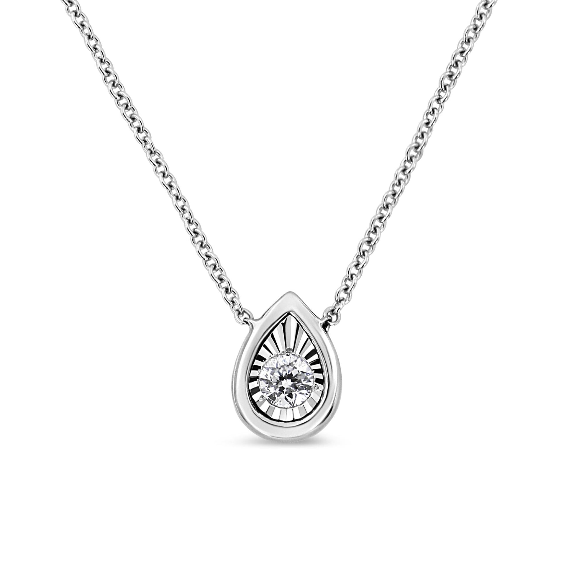 10K White Gold 1/10 Cttw Miracle Set Round-Cut Diamond 18’’ Pendant